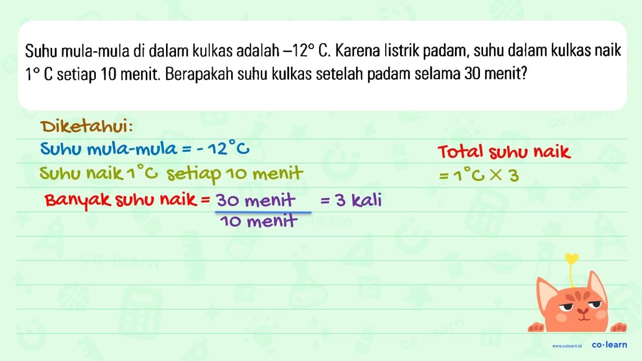 Suhu mula-mula di dalam kulkas adalah -12 C. Karena listrik