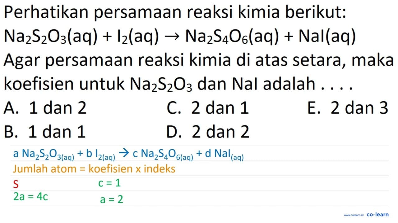 Perhatikan persamaan reaksi kimia berikut: Na2 S2
