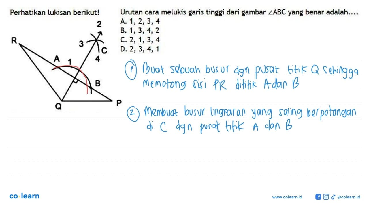 Perhatikan lukisan berikut!Urutan cara melukis garis tinggi