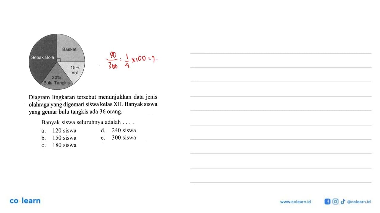 Diagram lingkaran tersebut menunjukkan data jenis olahraga