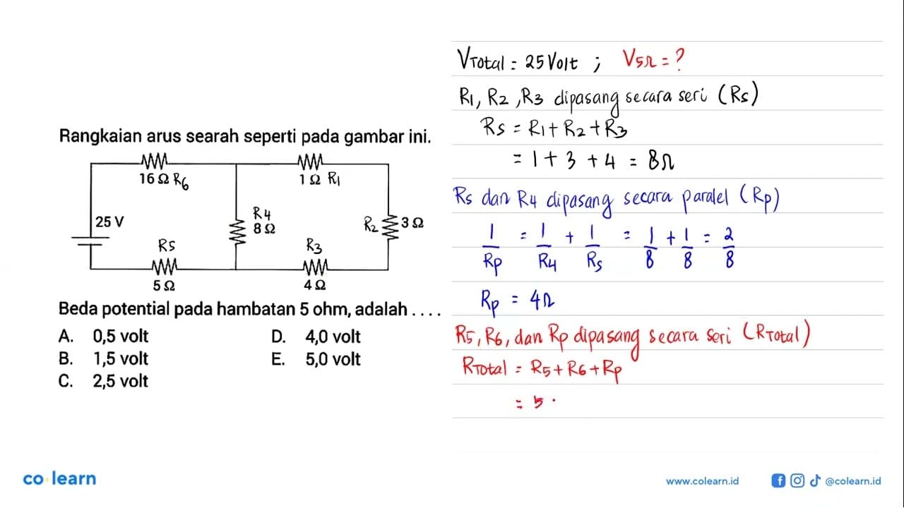 Rangkaian arus searah seperti pada gambar ini. 16 Ohm 1 Ohm