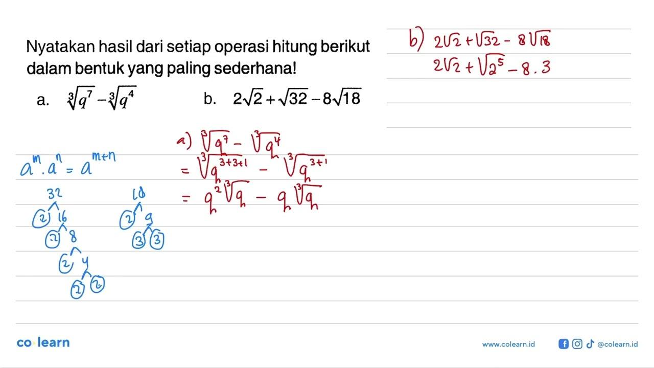 Nyatakan hasil dari setiap operasi hitung berikut dalam