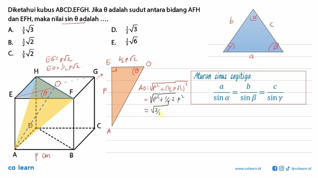 Diketahui kubus ABCD.EFGH. Jika theta adalah sudut antara