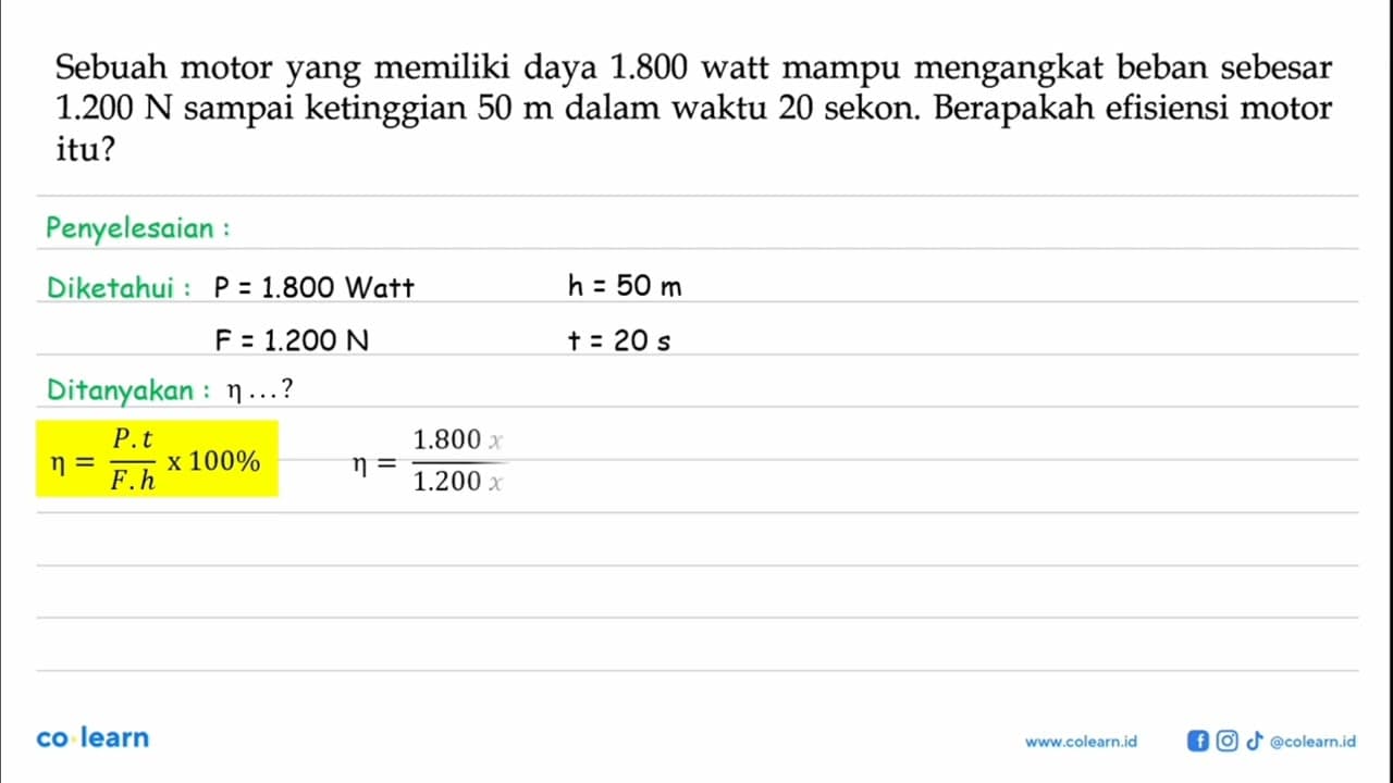 Sebuah motor yang memiliki daya 1.800 watt mampu mengangkat