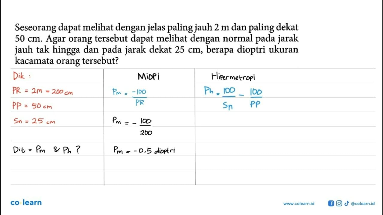 Seseorang dapat melihat dengan jelas paling jauh 2 m dan