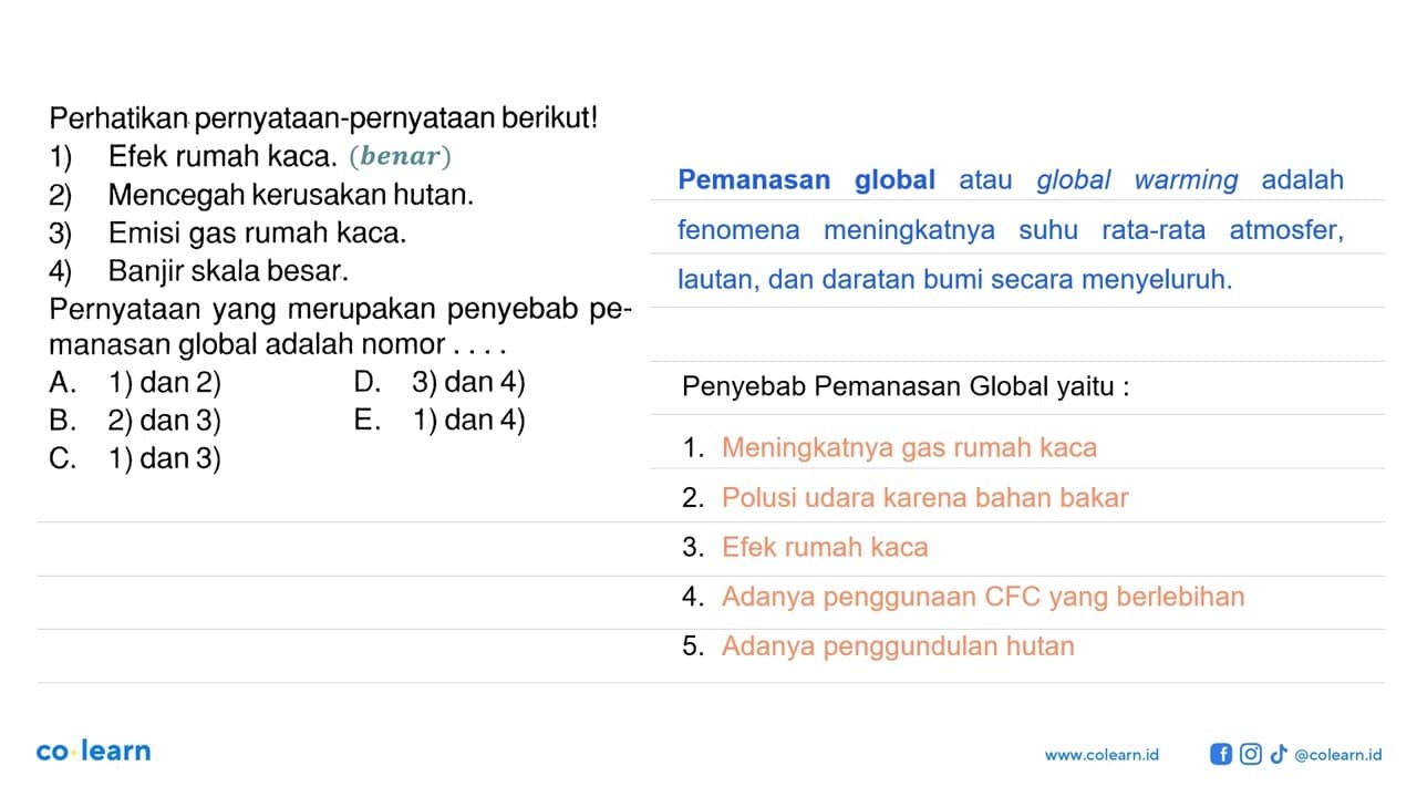 Perhatikan pernyataan-pernyataan berikut!1) Efek rumah