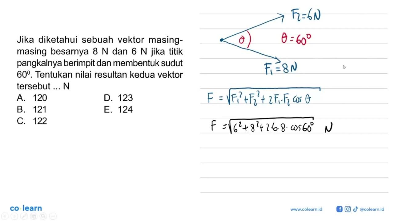 Jika diketahui sebuah vektor masing-masing besarnya 8 N dan
