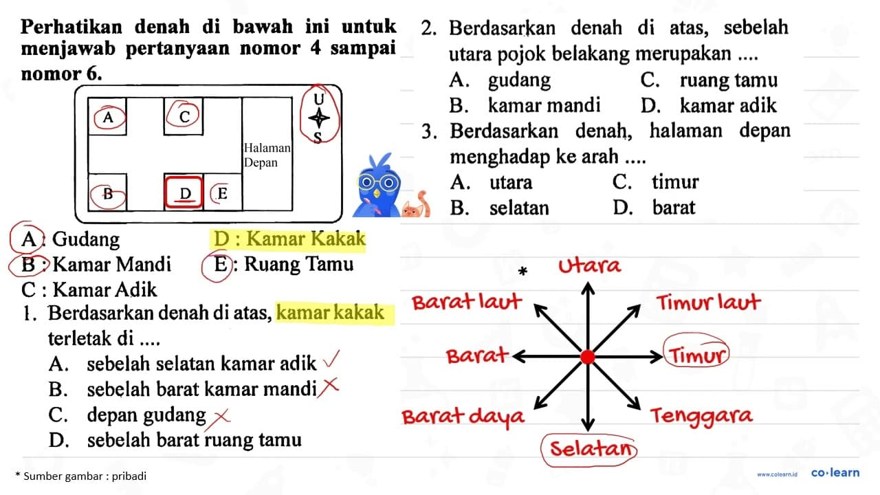 Perhatikan denah di bawah ini untuk menjawab pertanyaan