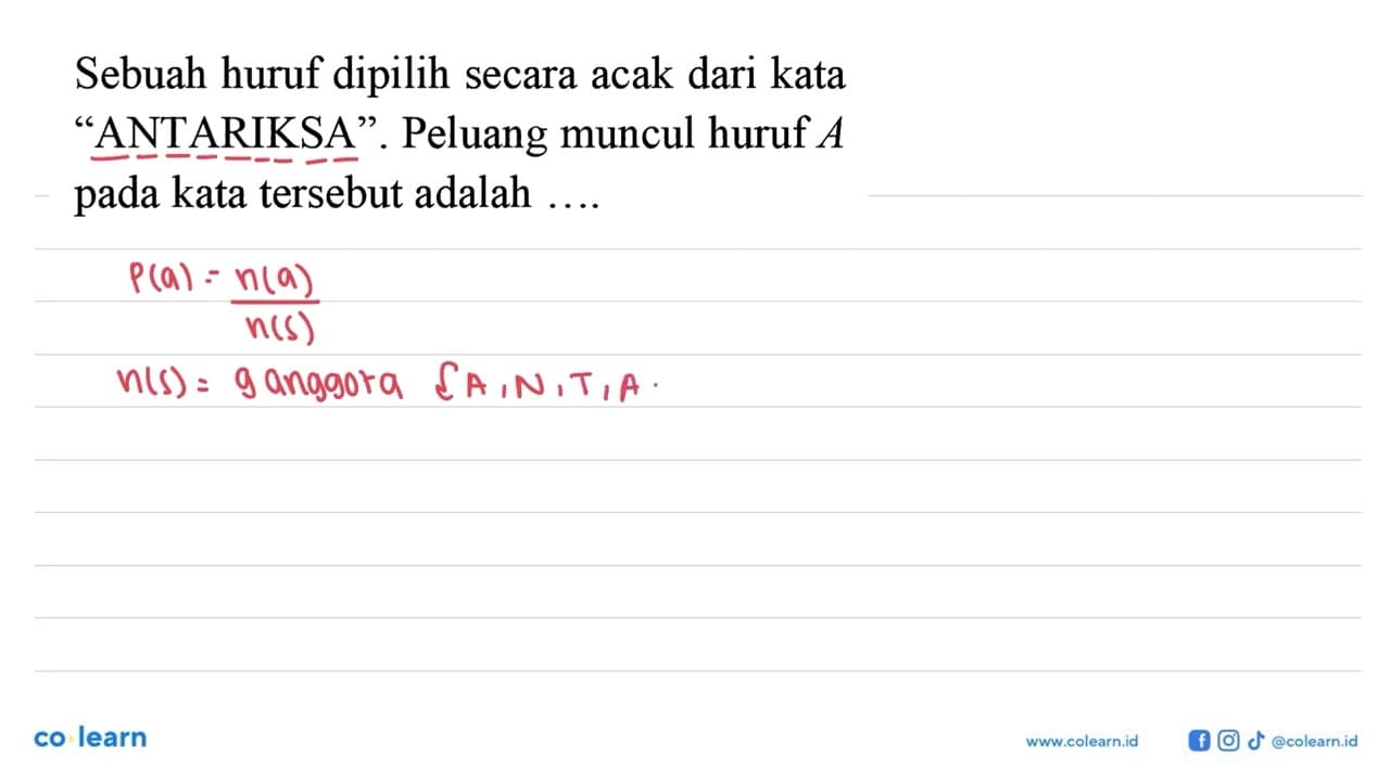 Sebuah huruf dipilih secara acak dari kata 'ANTARIKSA'.