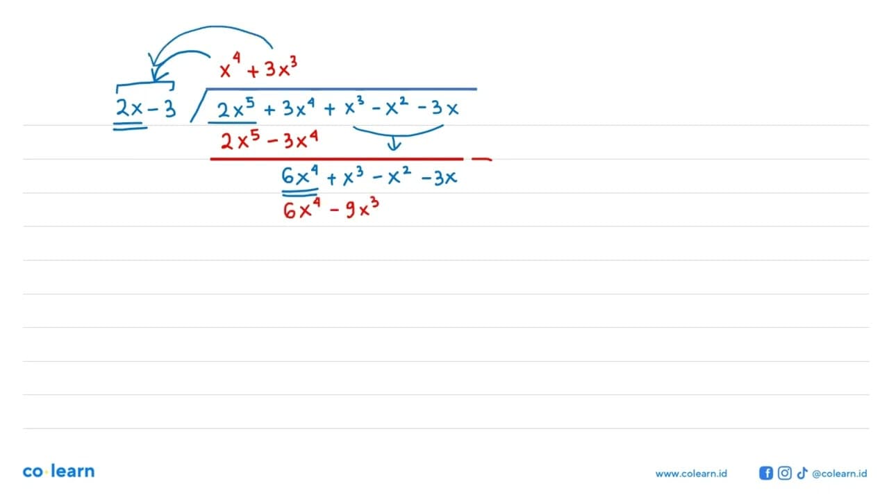 Jia suku banyak 2x^5+3x^4+x^3-3x dibagi oleh (2x-3), maka