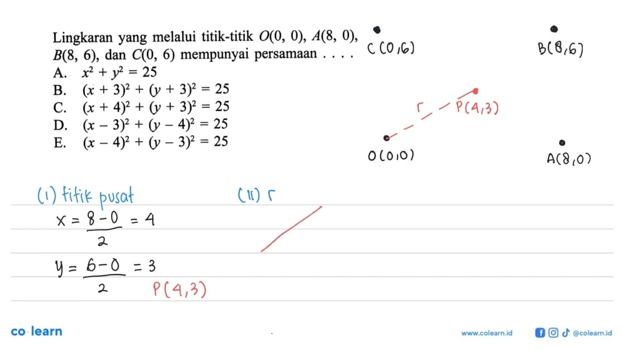 Lingkaran yang melalui titik-titik O(0,0), A(8,0) , B(8,6)