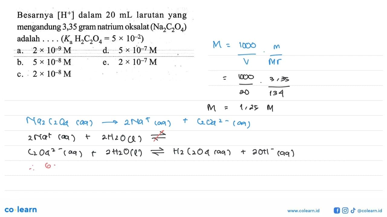 Besarnya [H^+] dalam 20 mL larutan yang mengandung 3,35