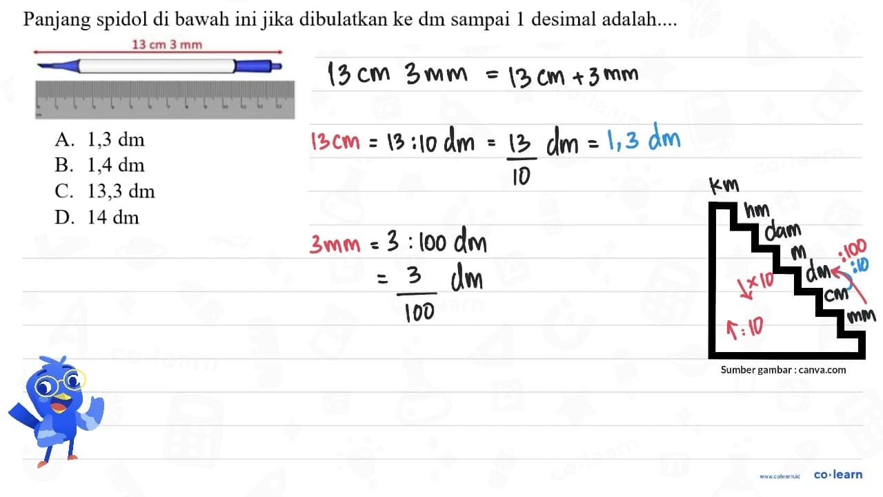 Panjang spidol di bawah ini jika dibulatkan ke dm sampai 1