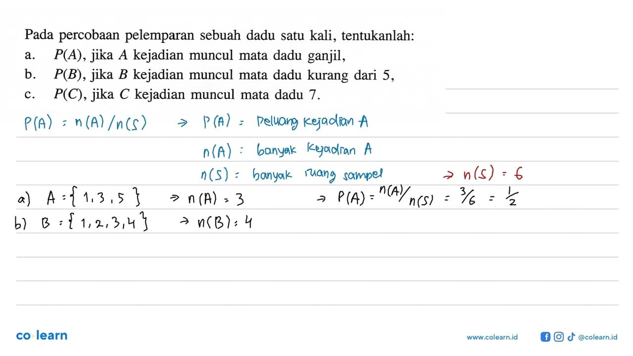 Pada percobaan pelemparan sebuah dadu satu kali,