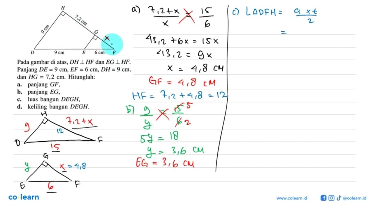 Pada gambar di atas, DH tegak lurus HF dan EG tegak lurus
