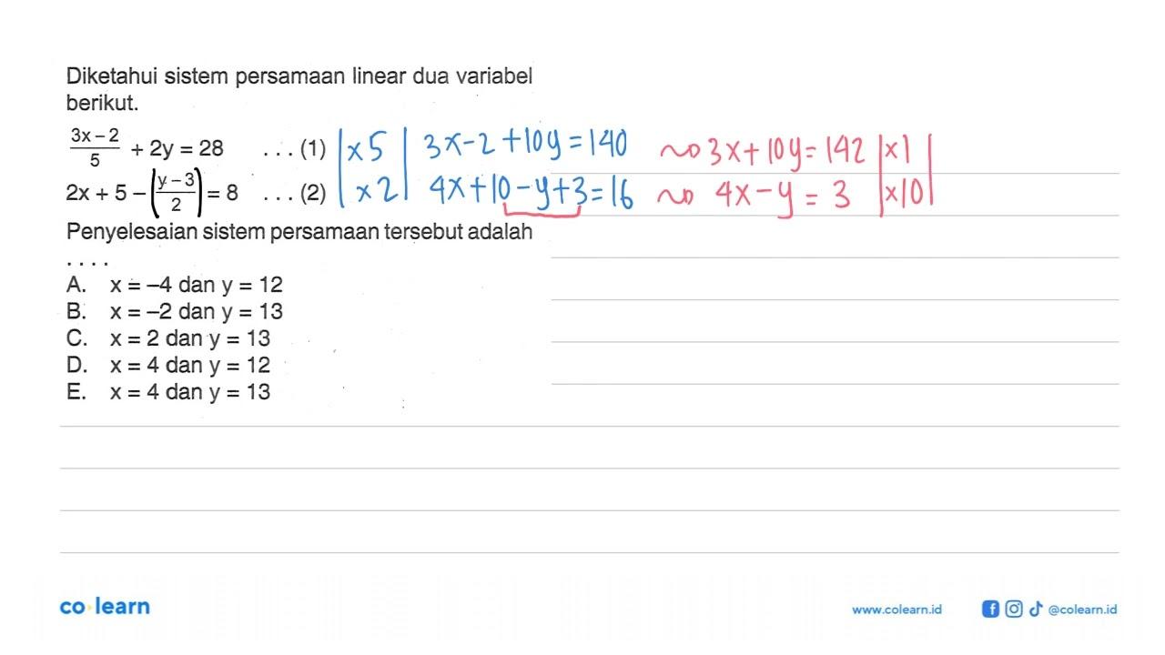 Diketahui sistem persamaan linear dua variabel berikut.