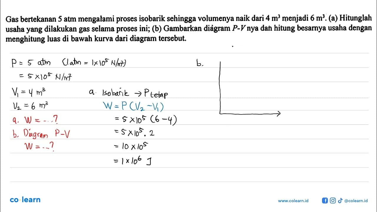 Gas bertekanan 5 atm mengalami proses isobarik sehingga