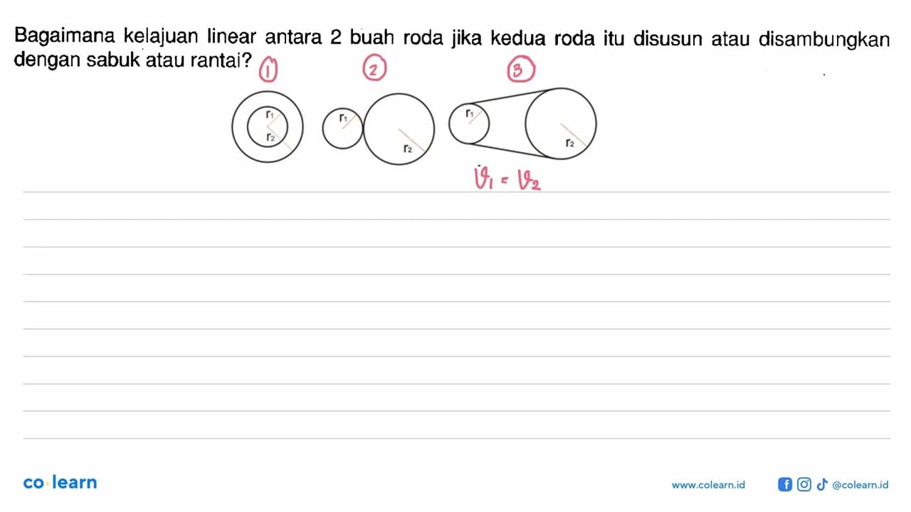 Bagaimana kelajuan linear antara 2 buah roda jika kedua