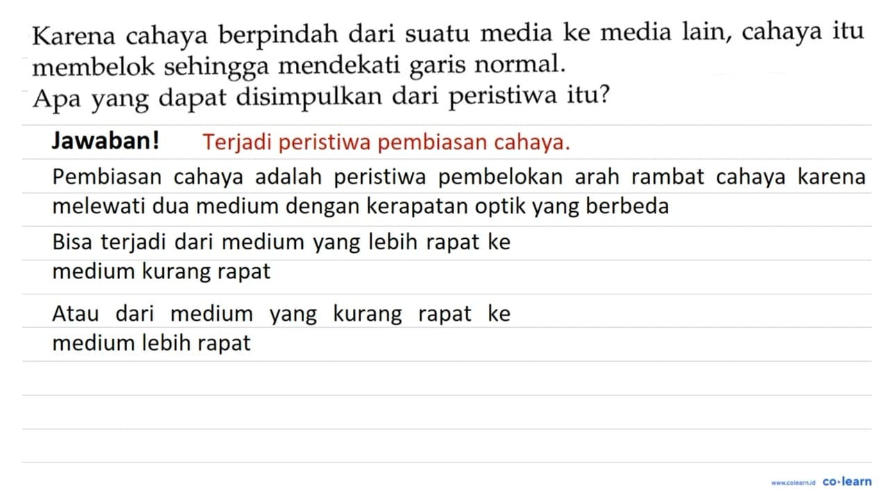 Karena cahaya berpindah dari suatu media ke media lain,