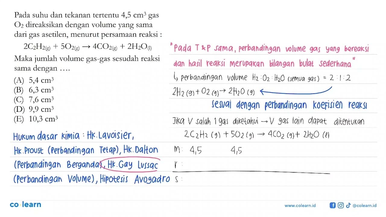 Pada suhu dan tekanan tertentu 4,5 cm^3 gas O2 direaksikan