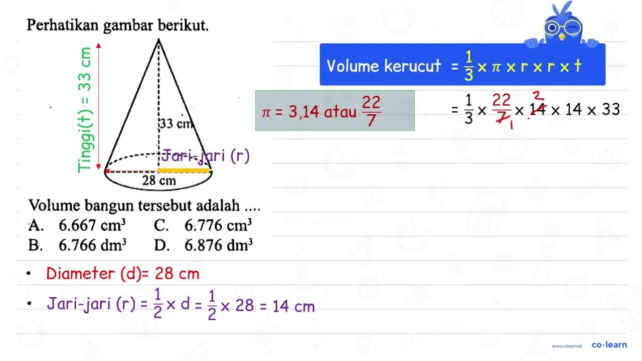 Perhatikan gambar berikut. 33 cm 28 cm Volume bangun