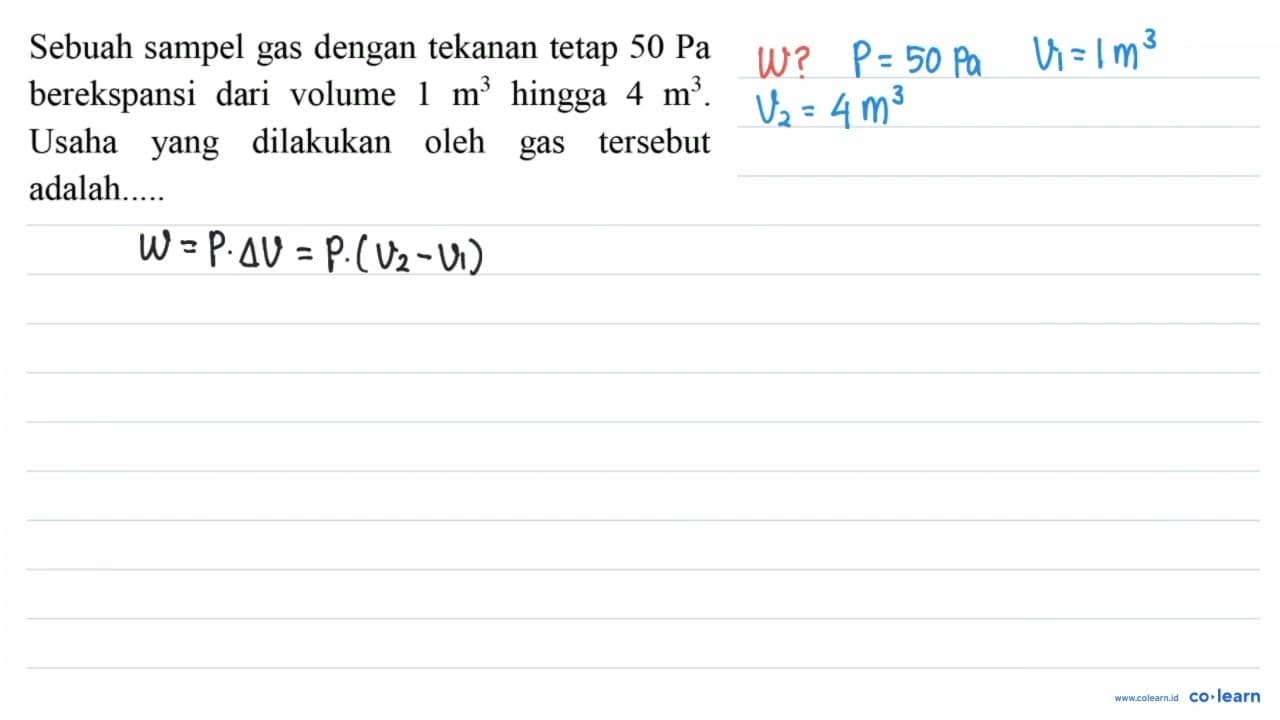 Sebuah sampel gas dengan tekanan tetap 50 ~Pa berekspansi