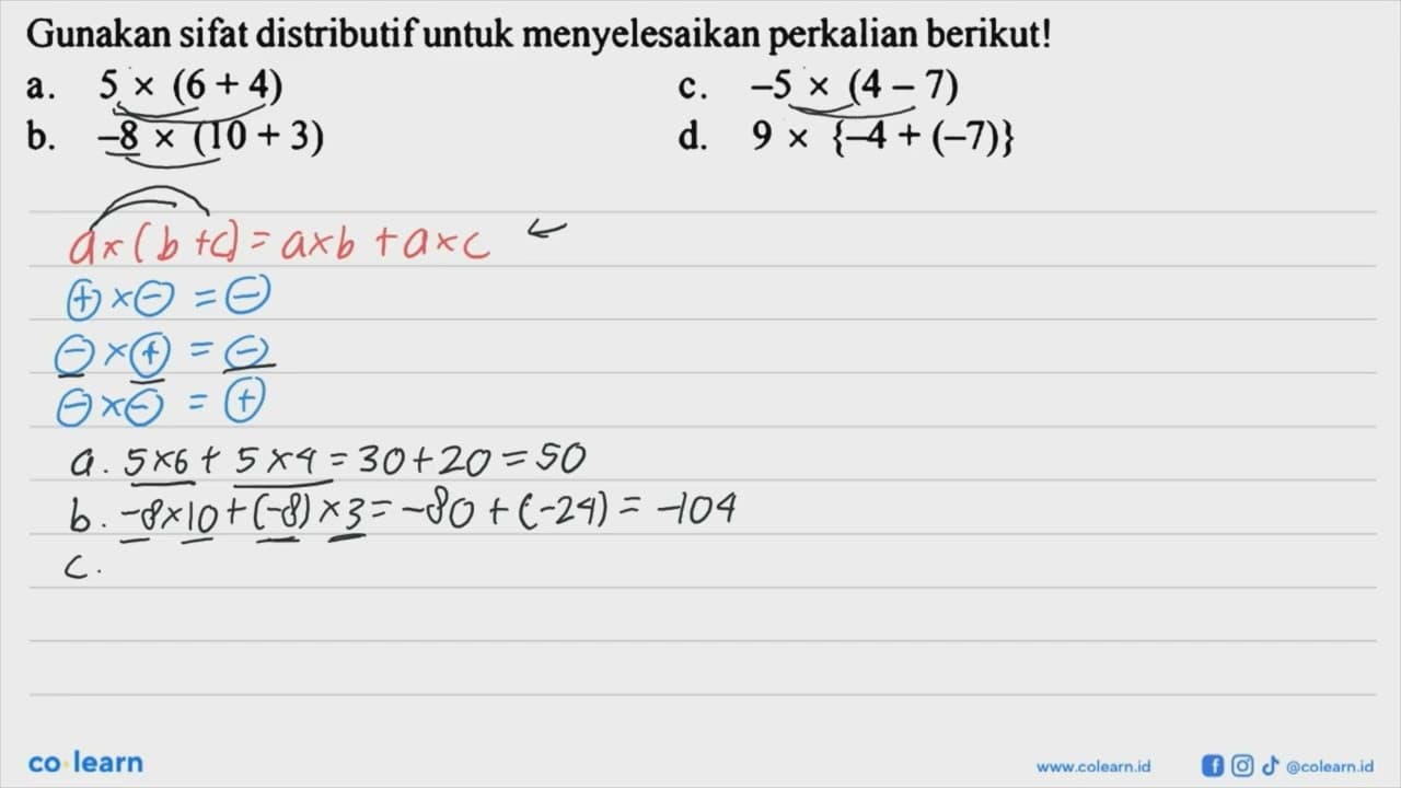 Gunakan sifat distributif untuk menyelesaikan perkalian