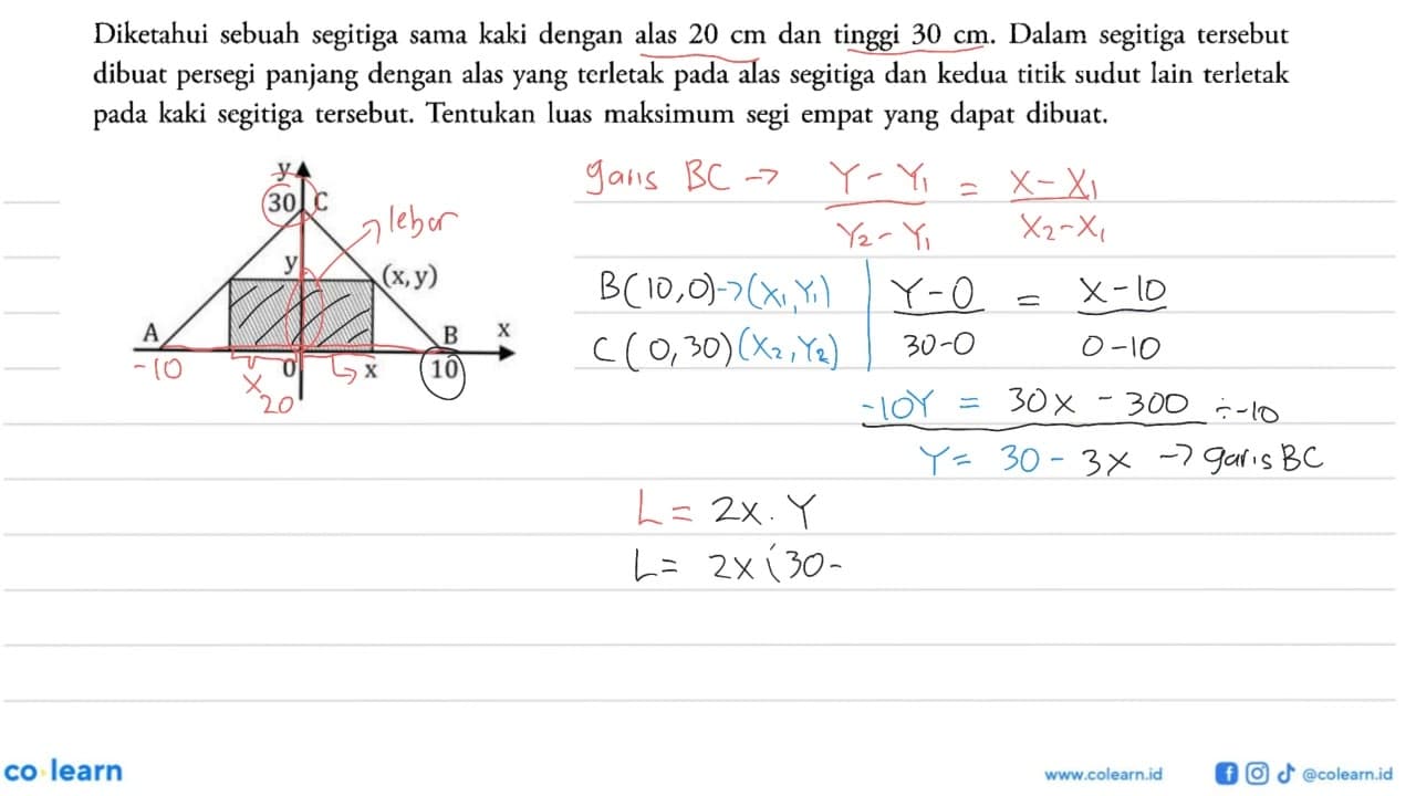 Diketahui sebuah segitiga sama kaki dengan alas 20 cm dan