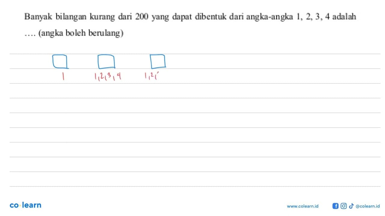 Banyak bilangan kurang dari 200 yang dapat dibentuk dari