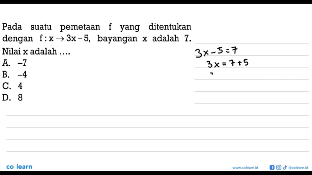 Pada suatu pemetaan f yang ditentukan dengan f : x -> 3x -