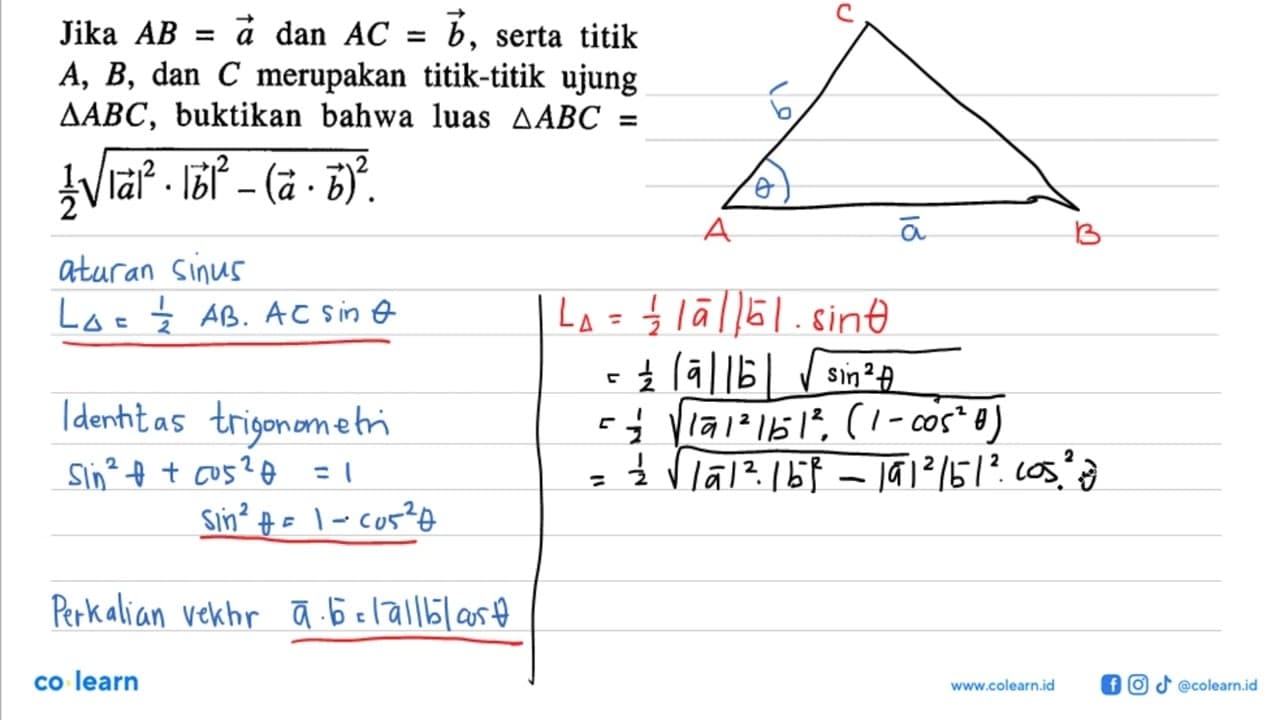 Jika AB=a dan AC=b, serta titik A, B, dan C merupakan