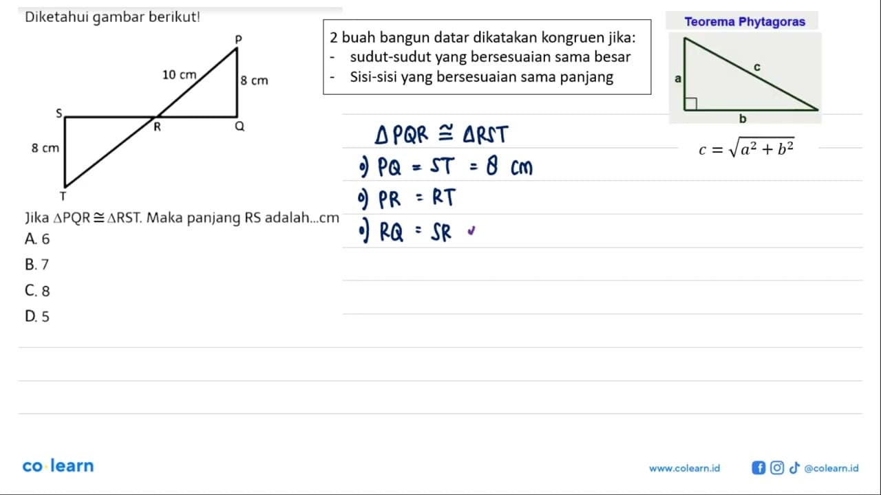 Diketahui gambar berikut! 10 cm 8 cm 8 cm Jika segitiga