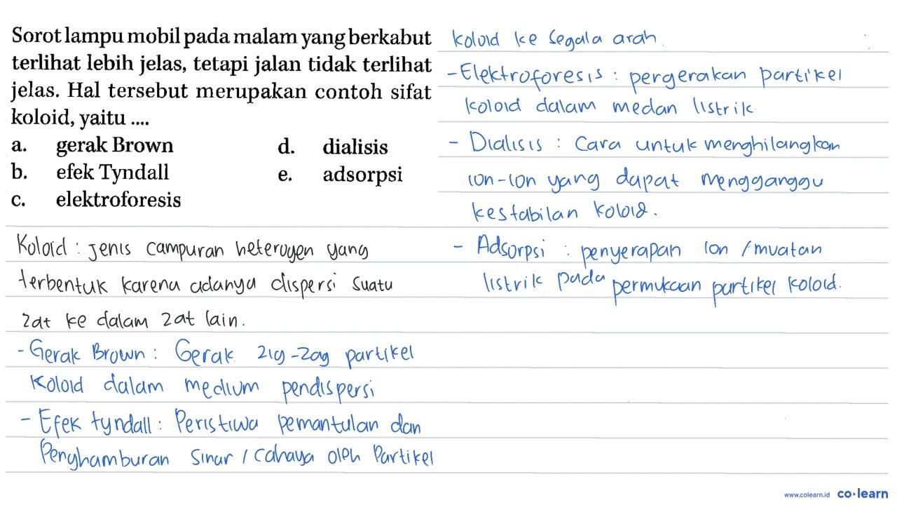 Sorot lampu mobil pada malam yang berkabut terlihat lebih