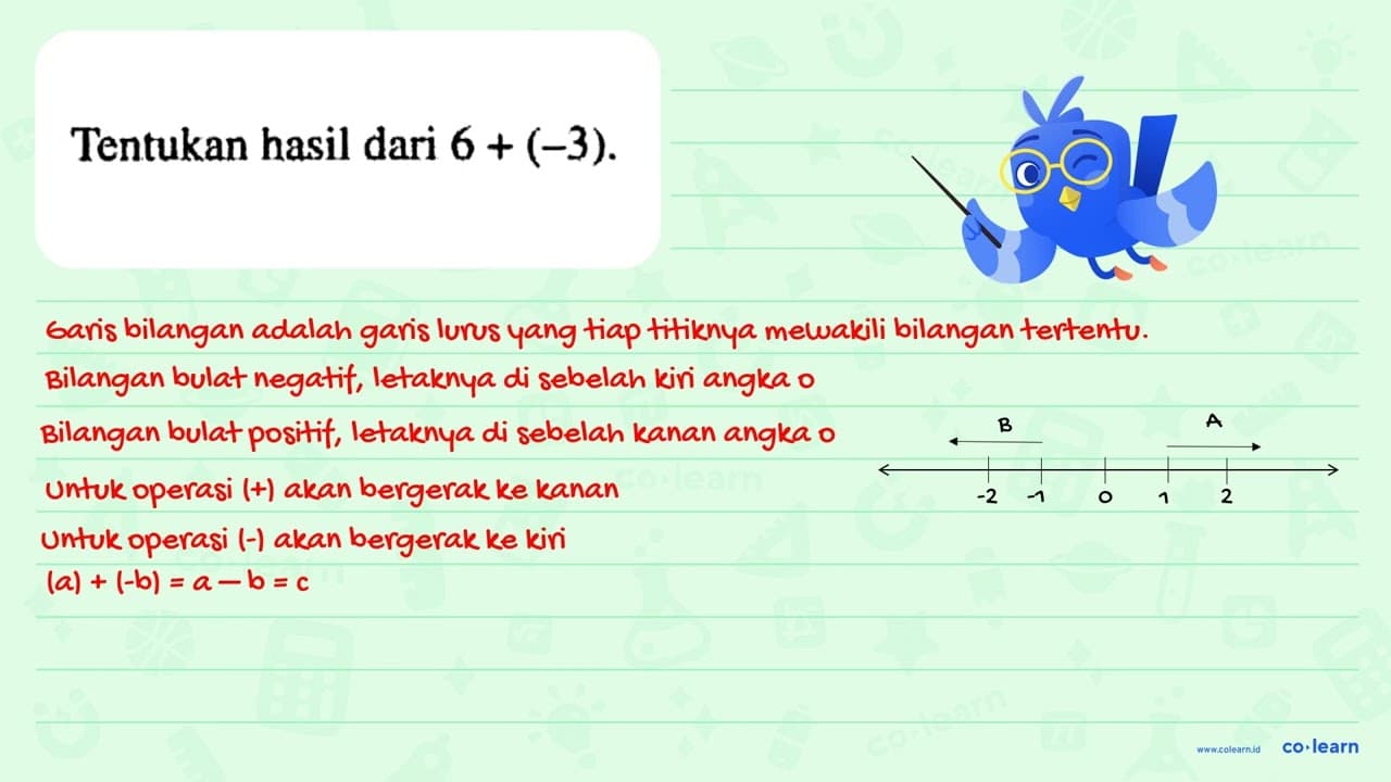 Tentukan hasil dari 6 + (-3).