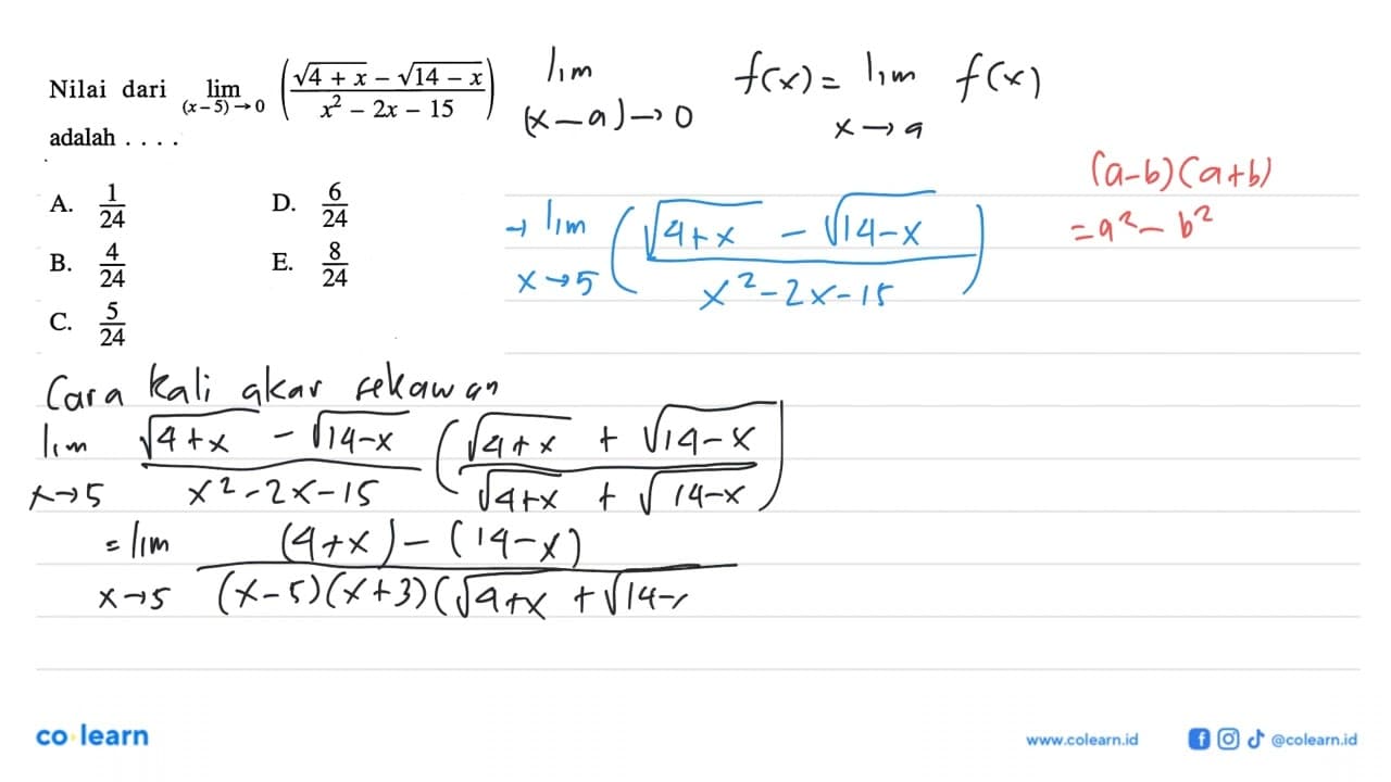 Nilai dari limit (x-5)->0