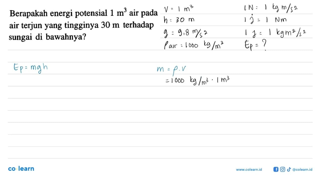 Berapakah energi potensial 1 m^3 air pada air terjun yang