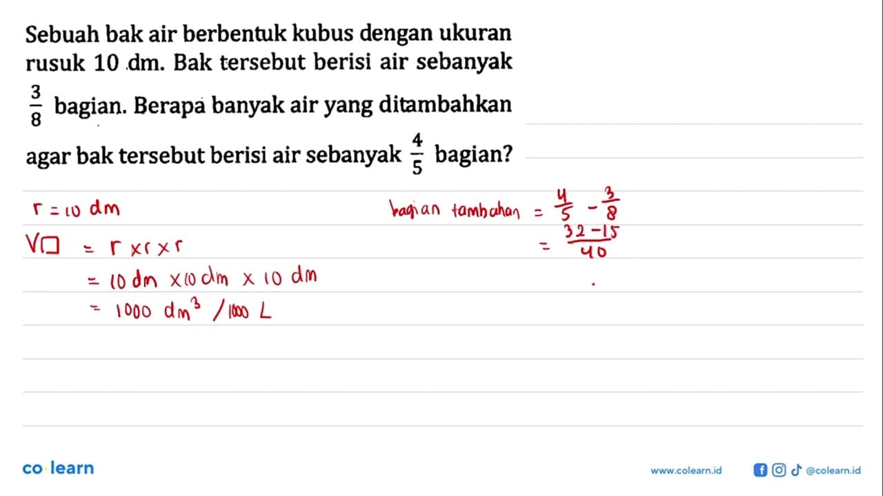 Sebuah bak air berbentuk kubus dengan ukuran rusuk 10 dm.