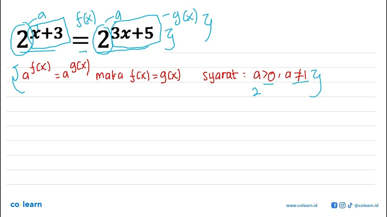 2^(x+3)=2^(3x+5)