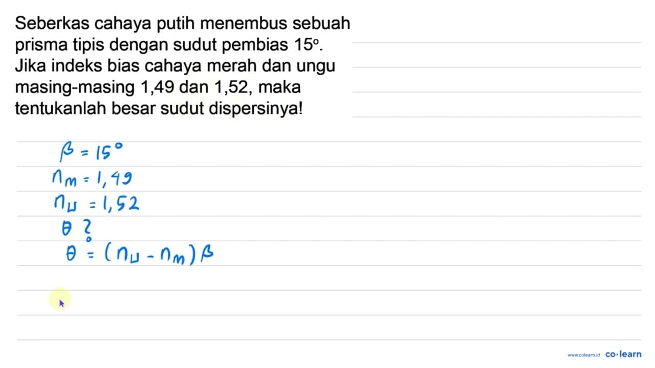 Seberkas cahaya putih menembus sebuah prisma tipis dengan