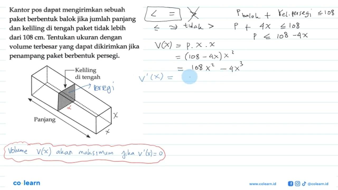 Kantor pos dapat mengirimkan sebuah paket berbentuk balok