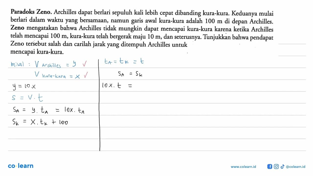 Paradoks Zeno. Archilles dapat berlari sepuluh kali lebih