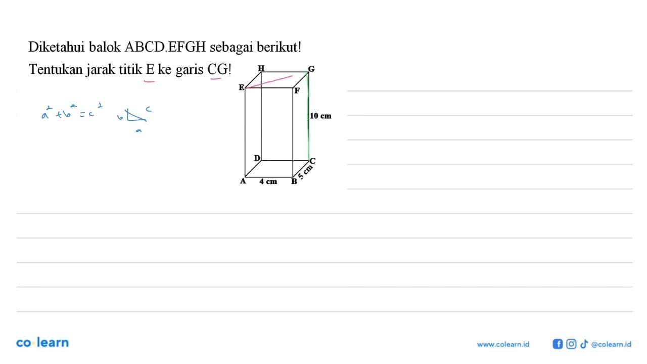 Diketahui balok ABCD.EFGH sebagai berikut! Tentukan jarak