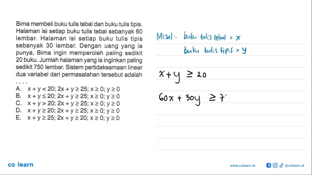 Bima membeli buku tulis tebal dan buku tulis tipis. Halaman