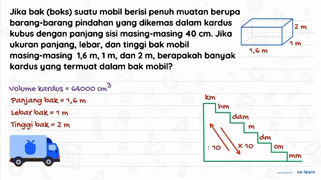 Jika bak (boks) suatu mobil berisi penuh muatan berupa