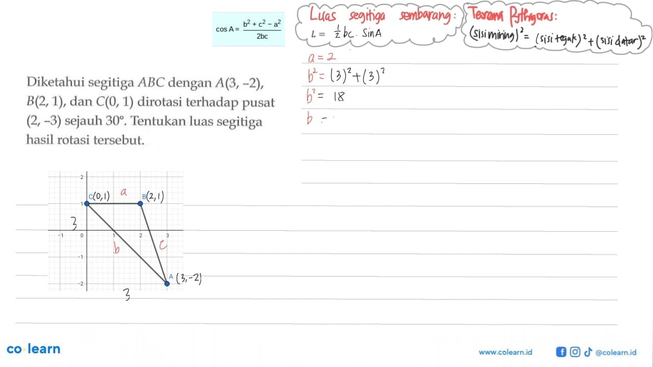 Diketahui segitiga ABC dengan A(3,-2), B(2,1) , dan C(0, 1)