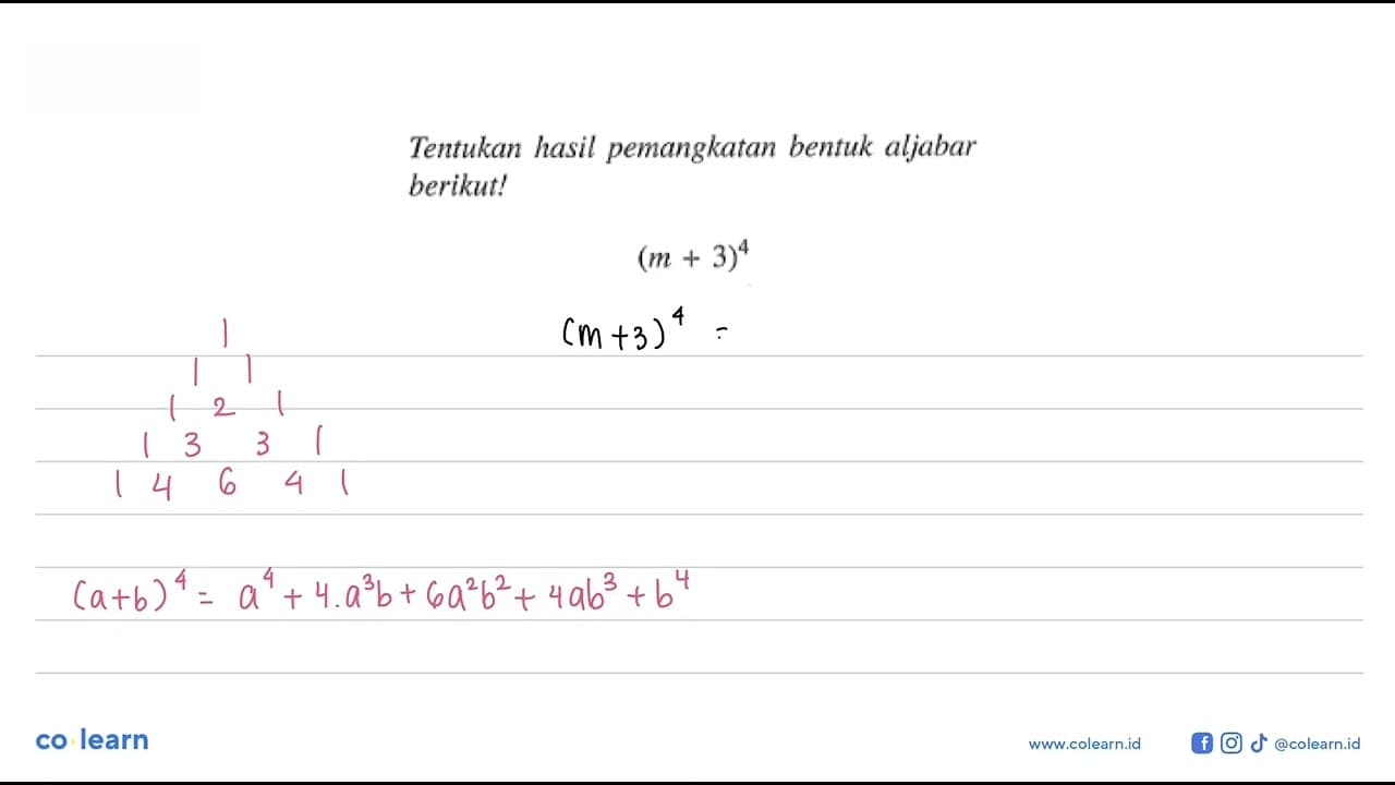 Tentukan hasil pemangkatan bentuk aljabar berikut! (m +