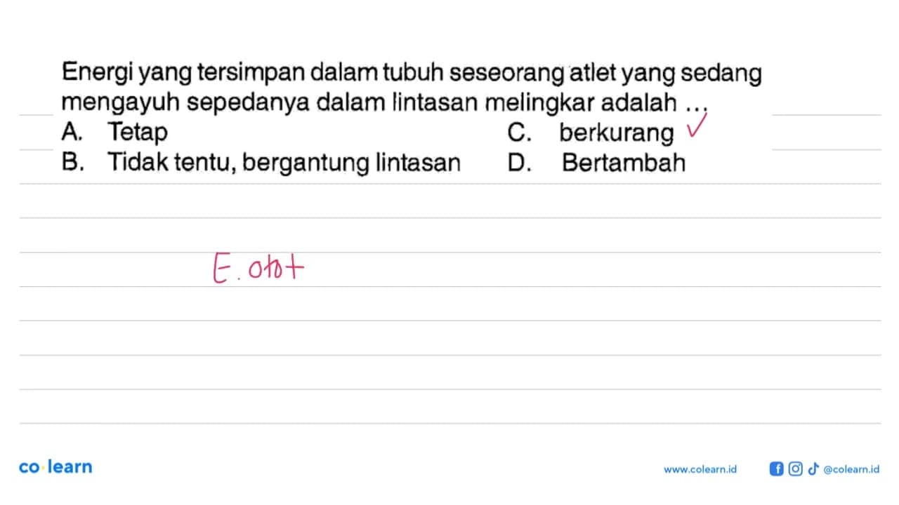 Energi yang tersimpan dalam tubuh seseorang atlet yang