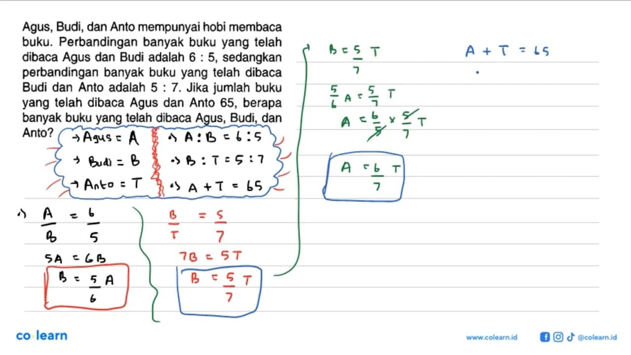 Agus, Budi, dan Anto mempunyai hobi membaca buku.