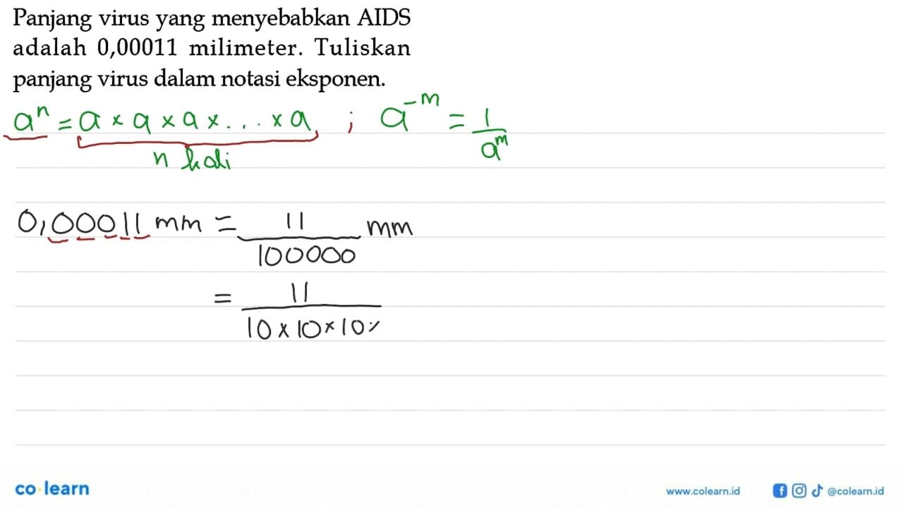 Panjang virus yang menyebabkan AIDS adalah 0,00011