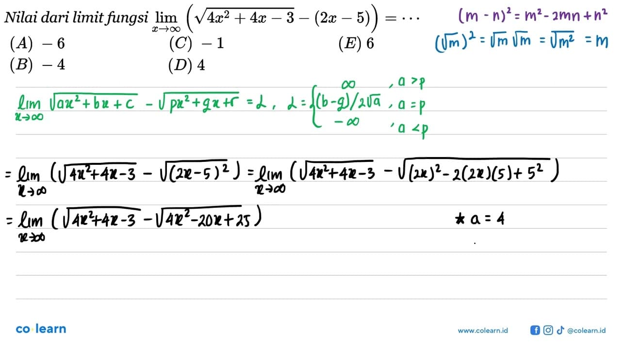 Nilai dari limit fungsi lim x-> tak hingga